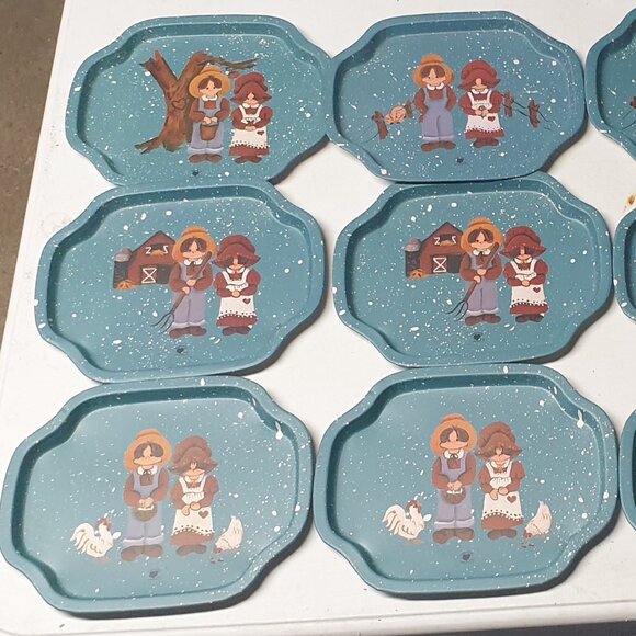 Tender Heart Treasures Ltd 1987 Snack Trays Spatter Blue Set of 9 - Picture 10 of 14